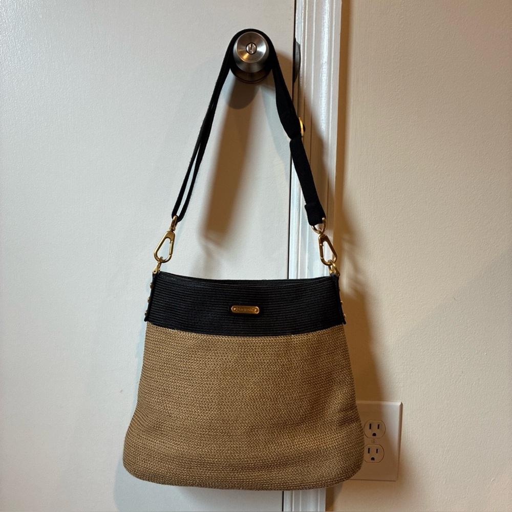 Eric Javitz tan and black shoulder bag EUC